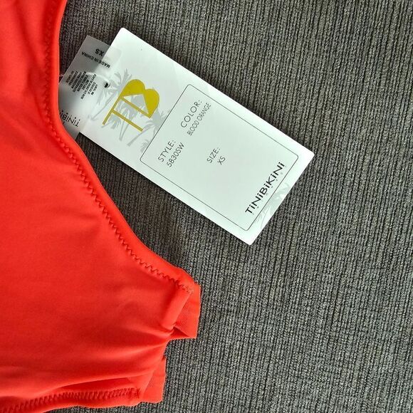 Tinibikini orange red strappy cut out one piece women's extra small XS swimsuit - Picture 3 of 11